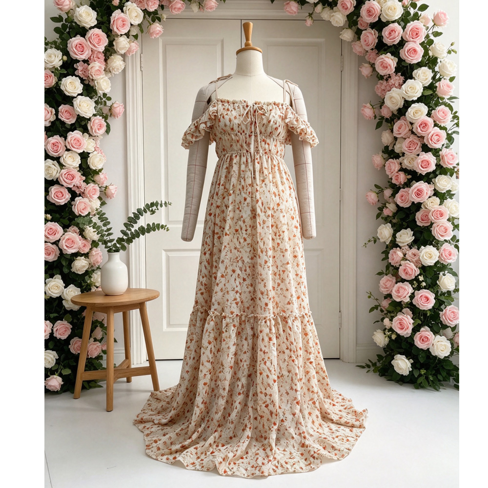 Baby Clothing Embroidery - With Printed Embroidery Chiffon Maternity Dress